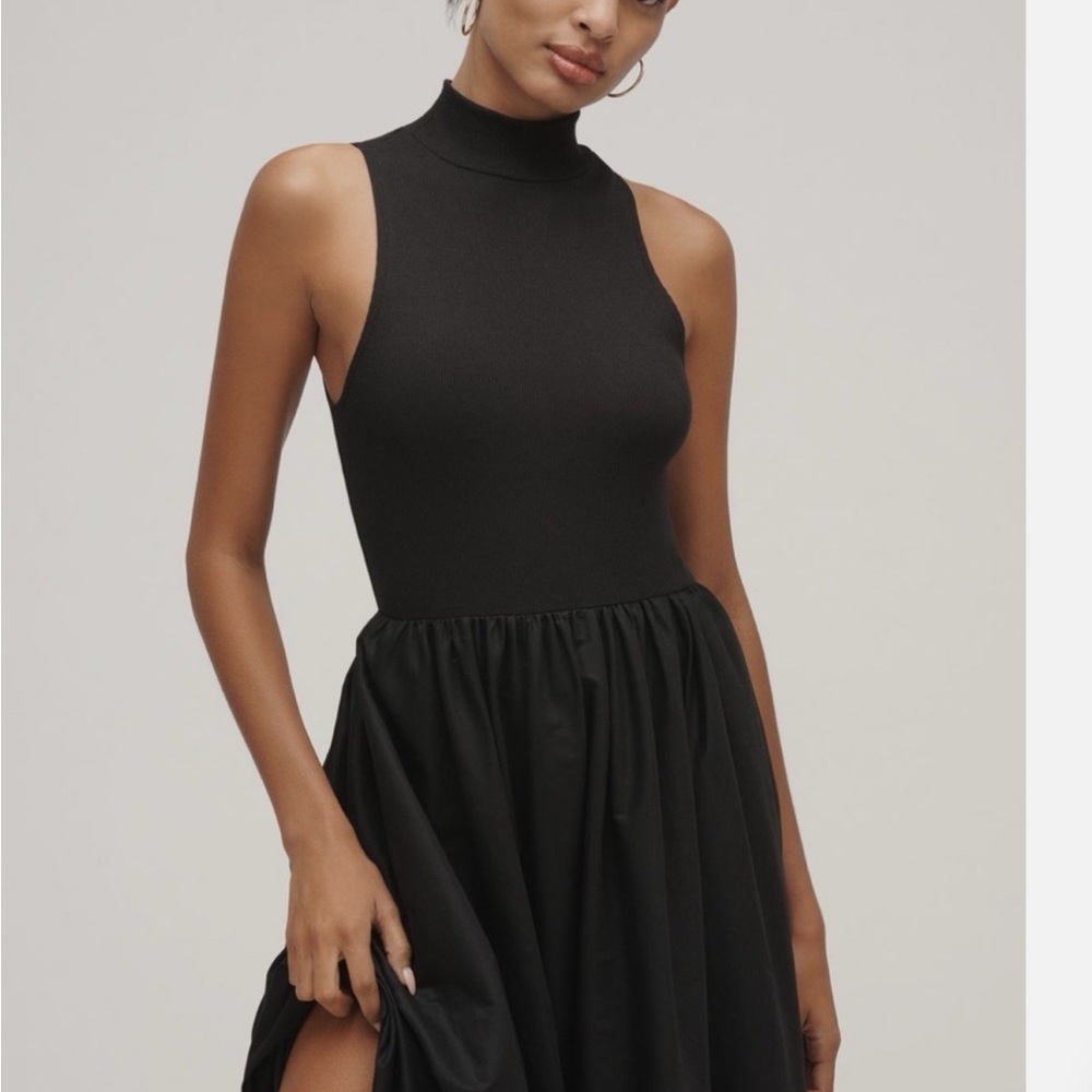 Sleeveless Black Turtleneck Fit-and-Flare Dress